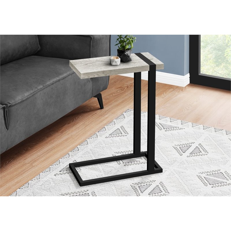 Home Square Wood Top C Side Table in Reclaimed Gray and Black - Set of 2