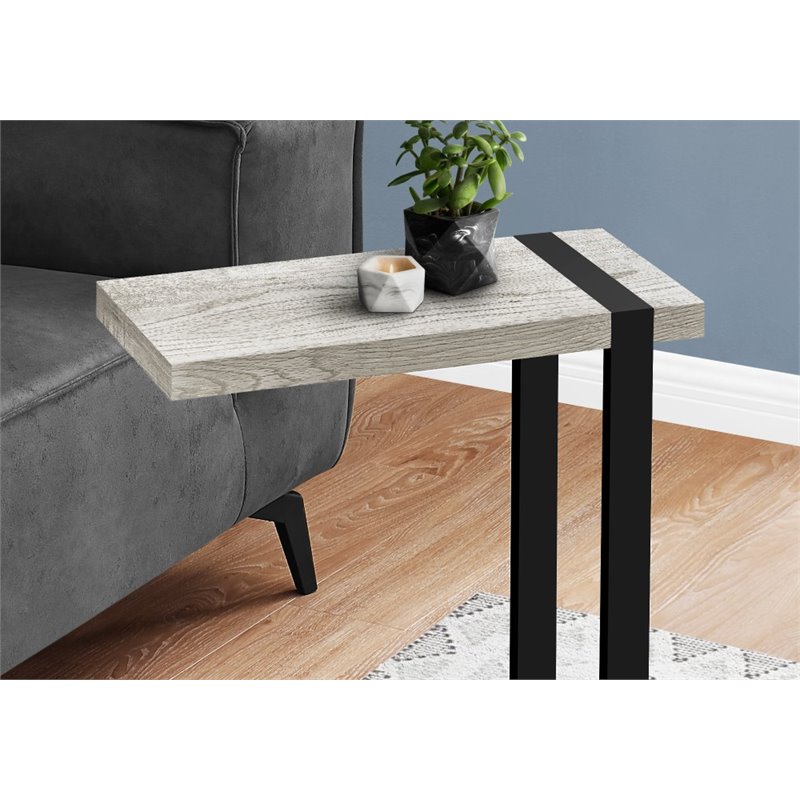 Home Square Wood Top C Side Table in Reclaimed Gray and Black - Set of 2