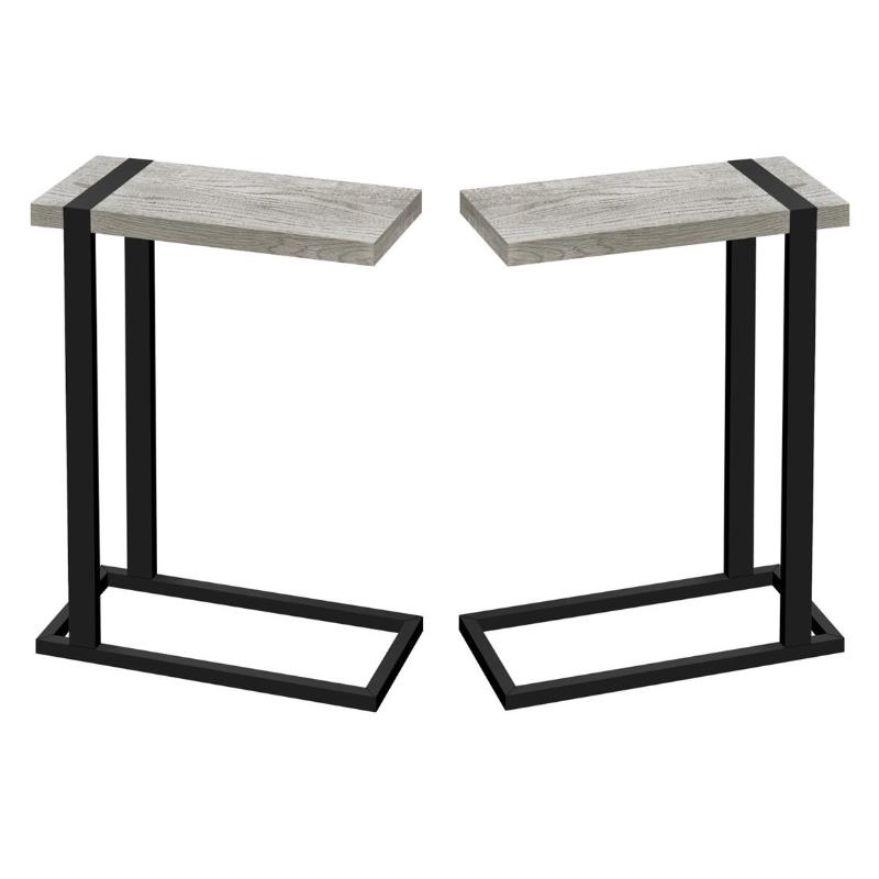 Home Square Wood Top C Side Table in Reclaimed Gray and Black - Set of 2