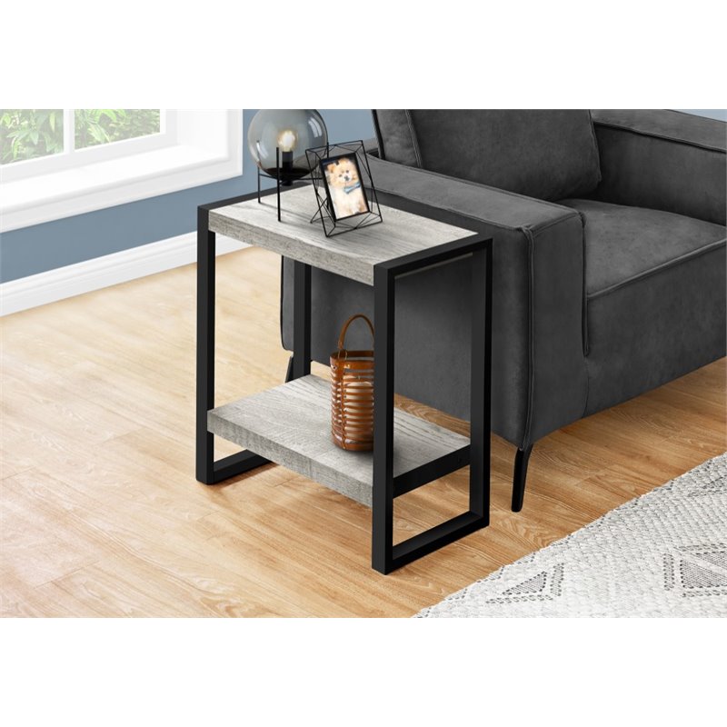 Home Square 2 Tier Wood Top Side Table in Reclaimed Gray and Black - Set of 2