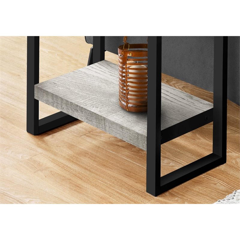 Home Square 2 Tier Wood Top Side Table in Reclaimed Gray and Black - Set of 2
