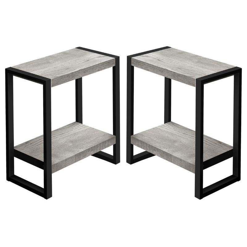 Home Square 2 Tier Wood Top Side Table in Reclaimed Gray and Black - Set of 2