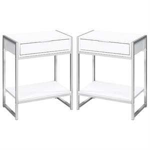 Home Square 20&quot Storage Accent End Table in White and Chrome - Set of 2