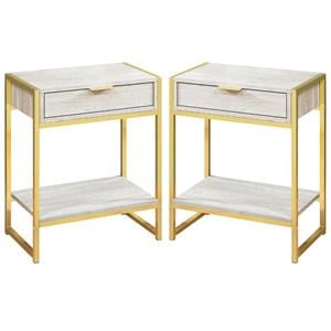 Home Square 20&quot Storage Accent End Table in Beige and Gold - Set of 2
