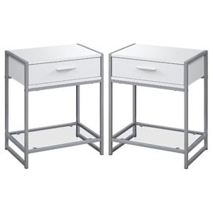 Home Square 18&quot Storage Accent End Table in White and Silver - Set of 2