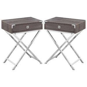 Home Square 18&quot Storage Accent End Table in Dark Taupe and Chrome - Set of 2