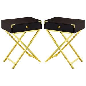 Home Square 18&quot Storage Accent End Table in Cappuccino and Gold - Set of 2