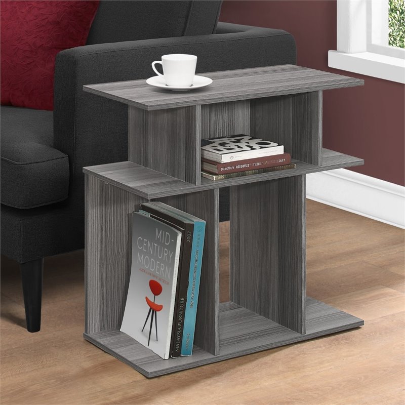 Home Square Contemporary Open Storage Wooden End Table in Gray - Set of 2