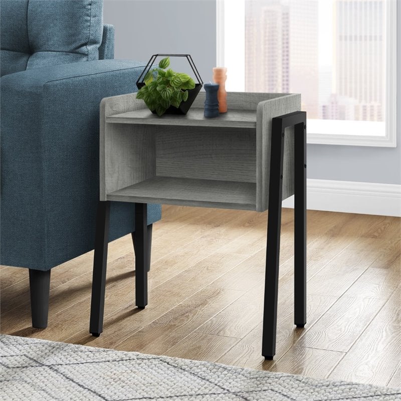 Home Square Sleek Wooden Airy Side Table in Reclaimed Gray and Black - Set of 2