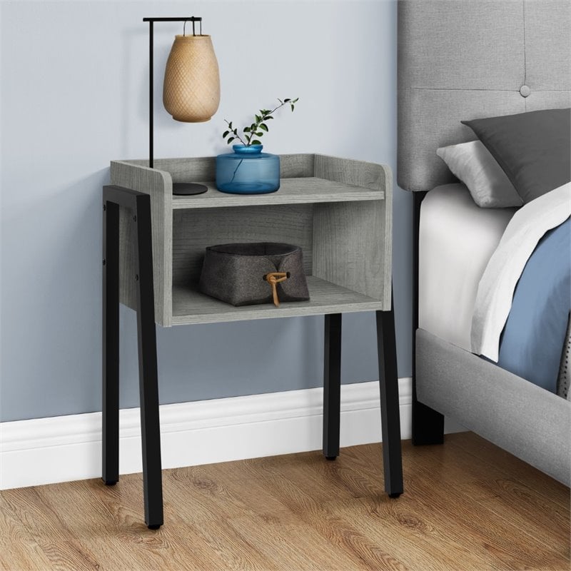 Home Square Sleek Wooden Airy Side Table in Reclaimed Gray and Black - Set of 2