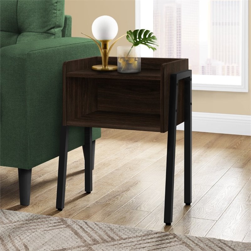 Home Square Sleek Wooden Airy Side Table in Espresso and Black - Set of 2