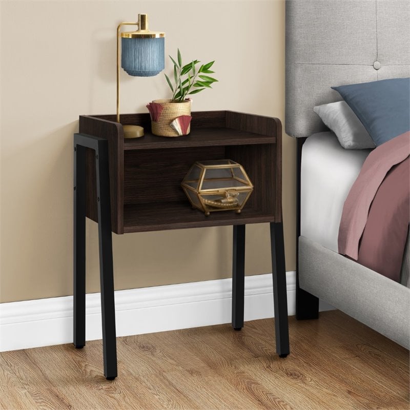 Home Square Sleek Wooden Airy Side Table in Espresso and Black - Set of 2