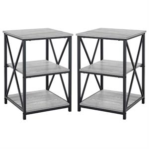 Home Square Wood Top X Frame End Table in Gray and Black - Set of 2