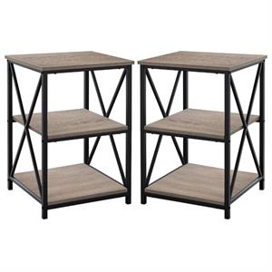 Home Square Wood Top X Frame End Table in Dark Taupe and Black - Set of 2