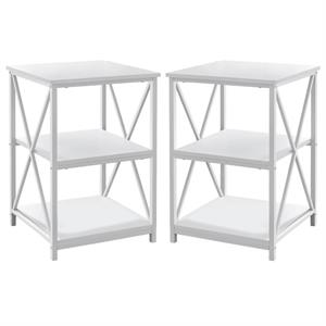 Home Square 2 Shelf Modern Square Wood Top X Frame End Table in White - Set of 2