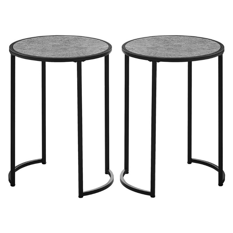 Home Square Round Faux Stone End Table in Gray and Black - Set of 2
