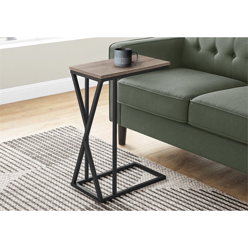 Home Square Metal C Shaped End Table in Black and Dark Taupe - Set of 2