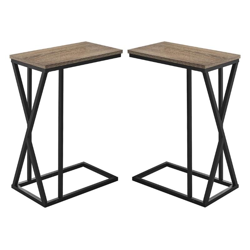 Home Square Metal C Shaped End Table in Black and Dark Taupe - Set of 2