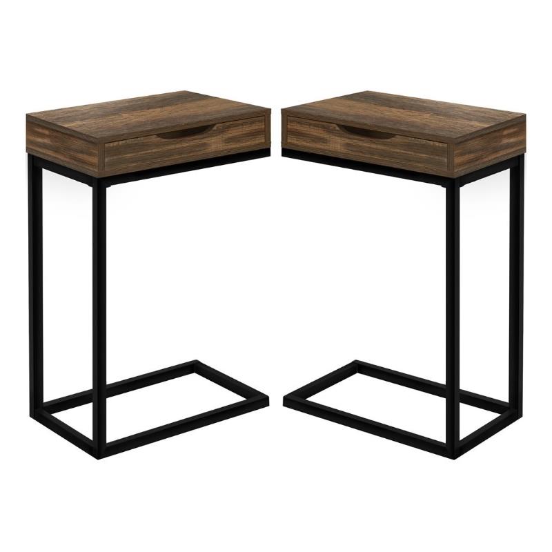 Home Square 1 Drawer Reclaimed Look End Table in Brown and Black - Set of 2