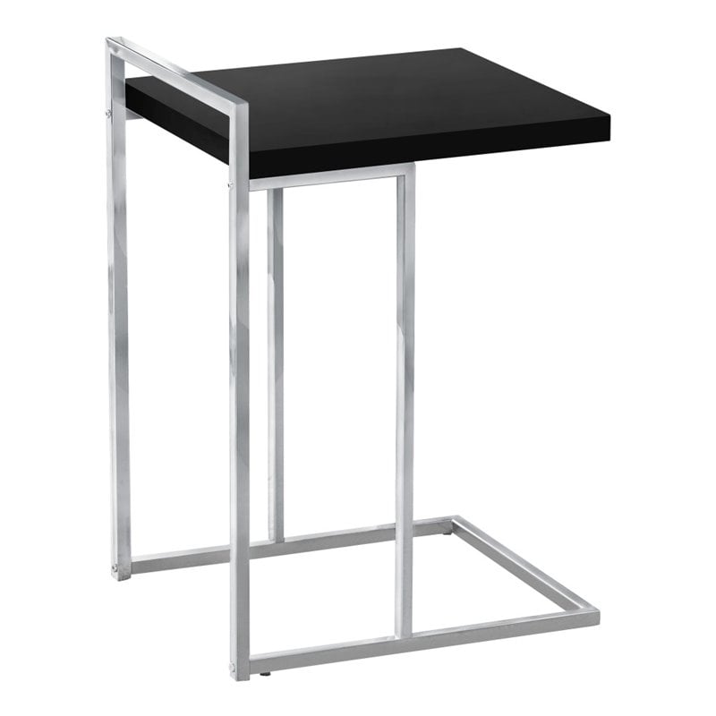 Home Square Thick Wood Panel Top C Side Table in Black and Chrome - Set of 2