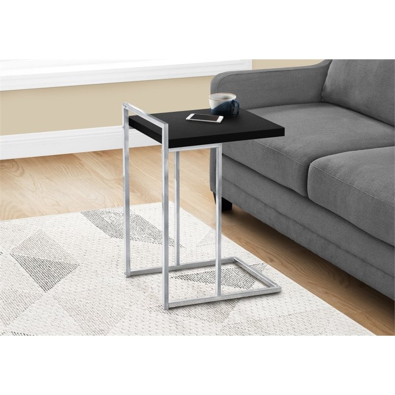 Home Square Thick Wood Panel Top C Side Table in Black and Chrome - Set of 2