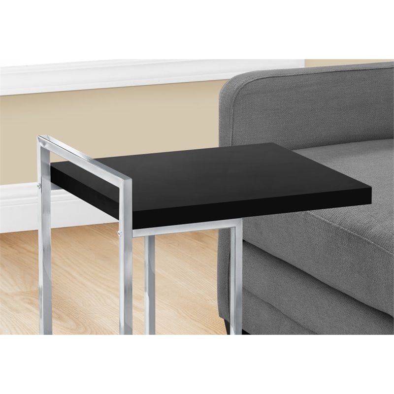Home Square Thick Wood Panel Top C Side Table in Black and Chrome - Set of 2