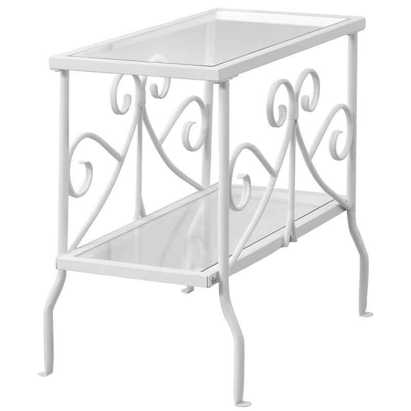 Home Square Metal Glass Top Accent End Table in White - Set of 2