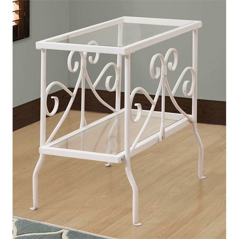 Home Square Metal Glass Top Accent End Table in White - Set of 2