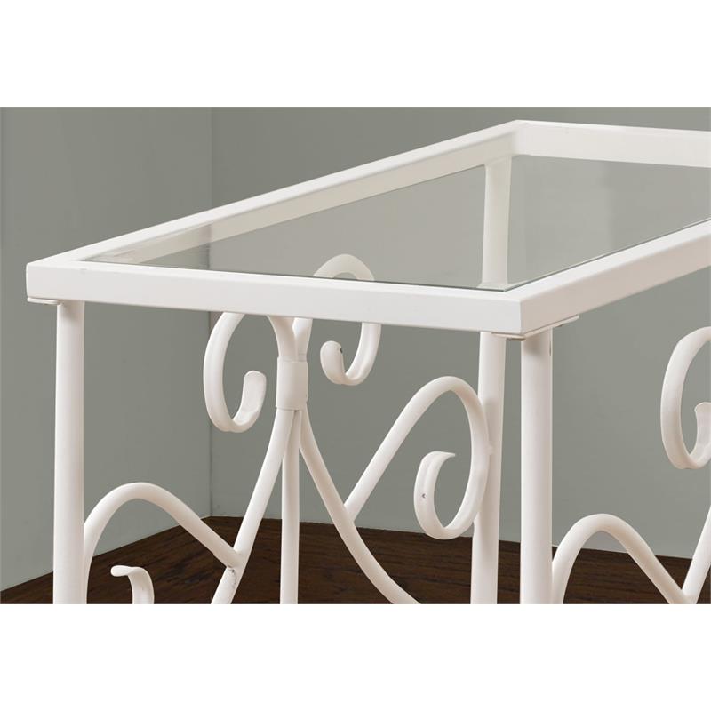 Home Square Metal Glass Top Accent End Table in White - Set of 2