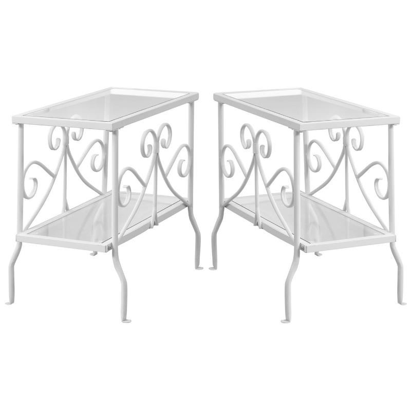 Home Square Metal Glass Top Accent End Table in White - Set of 2