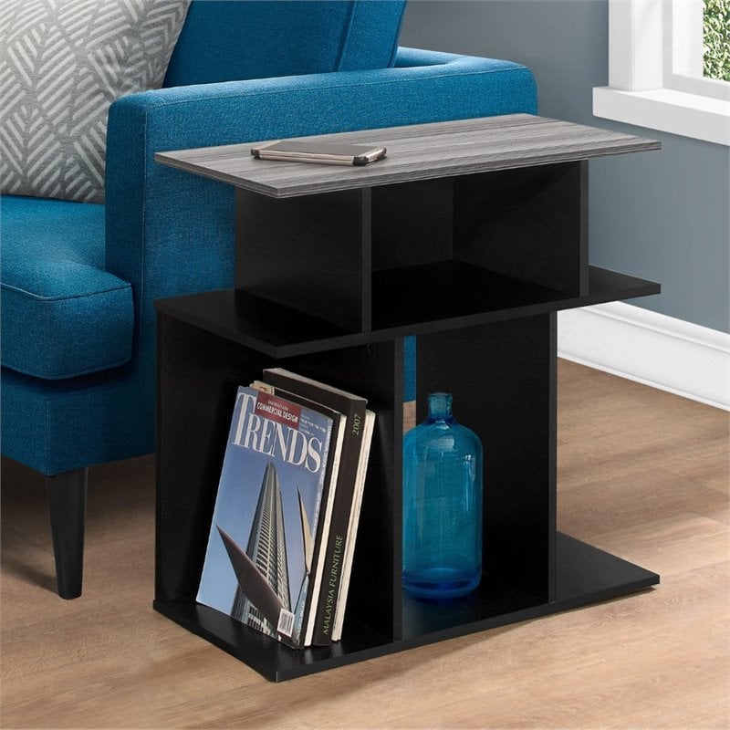 Home Square Open Storage Wooden End Table in Black and Gray - Set of 2