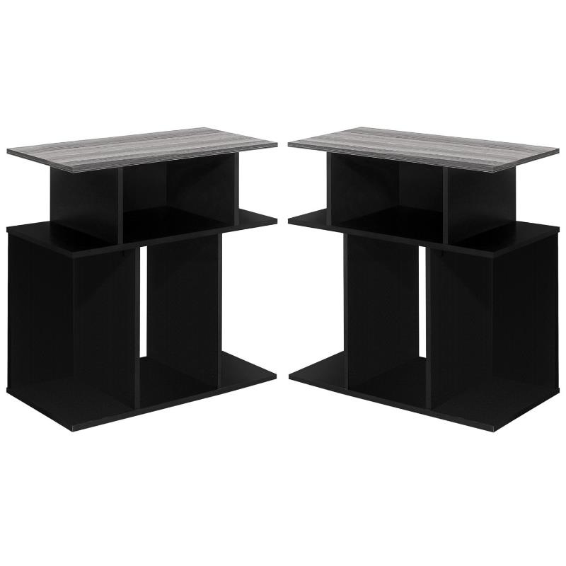 Home Square Open Storage Wooden End Table in Black and Gray - Set of 2