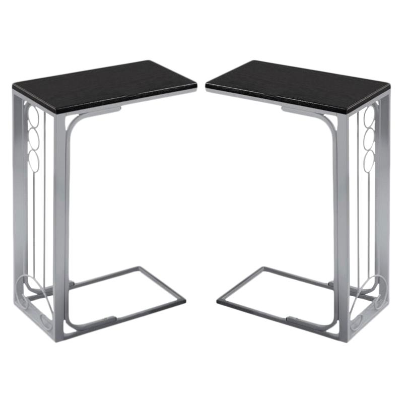 Home Square Accent Table in Black and Silver Finish - Set of 2
