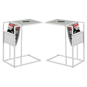 Home Square Metal Side Table with Magazine Rack in White - Set of 2