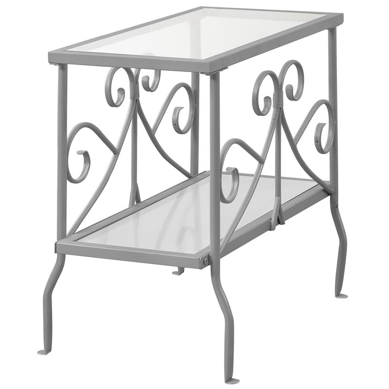 Home Square Metal Glass Top Accent End Table in Silver - Set of 2