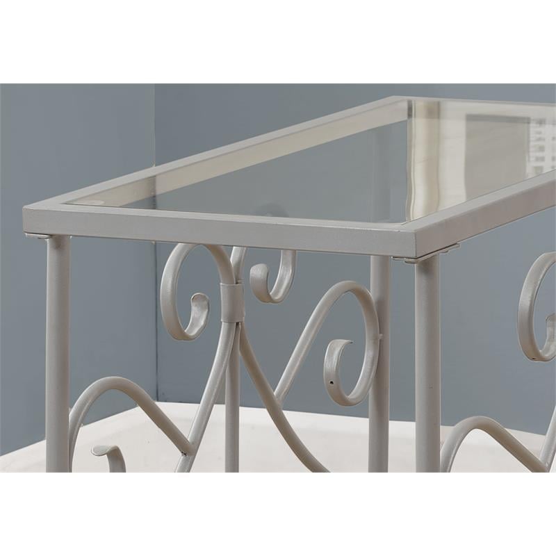 Home Square Metal Glass Top Accent End Table in Silver - Set of 2