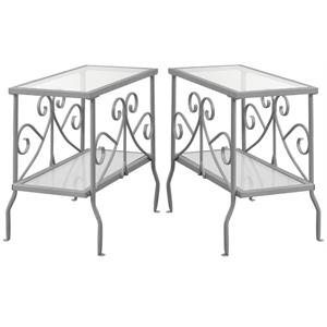 Home Square Metal Glass Top Accent End Table in Silver - Set of 2