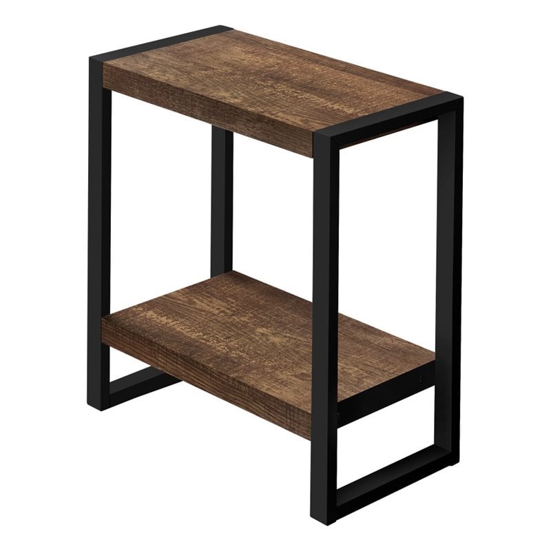 Home Square 2 Tier Wood Top Side Table in Reclaimed Brown and Black - Set of 2