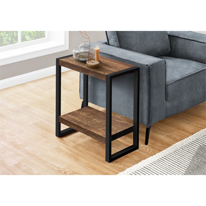 Home Square 2 Tier Wood Top Side Table in Reclaimed Brown and Black - Set of 2