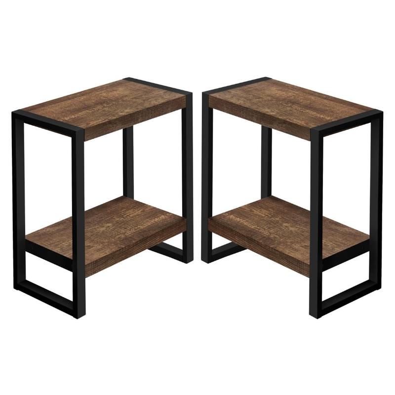 Home Square 2 Tier Wood Top Side Table in Reclaimed Brown and Black - Set of 2
