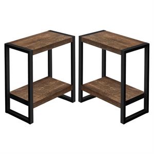 Home Square 2 Tier Wood Top Side Table in Reclaimed Brown and Black - Set of 2