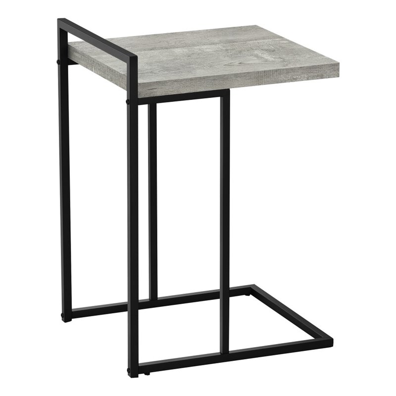Home Square Wood Panel Top C Side Table in Reclaimed Gray and Black - Set of 2
