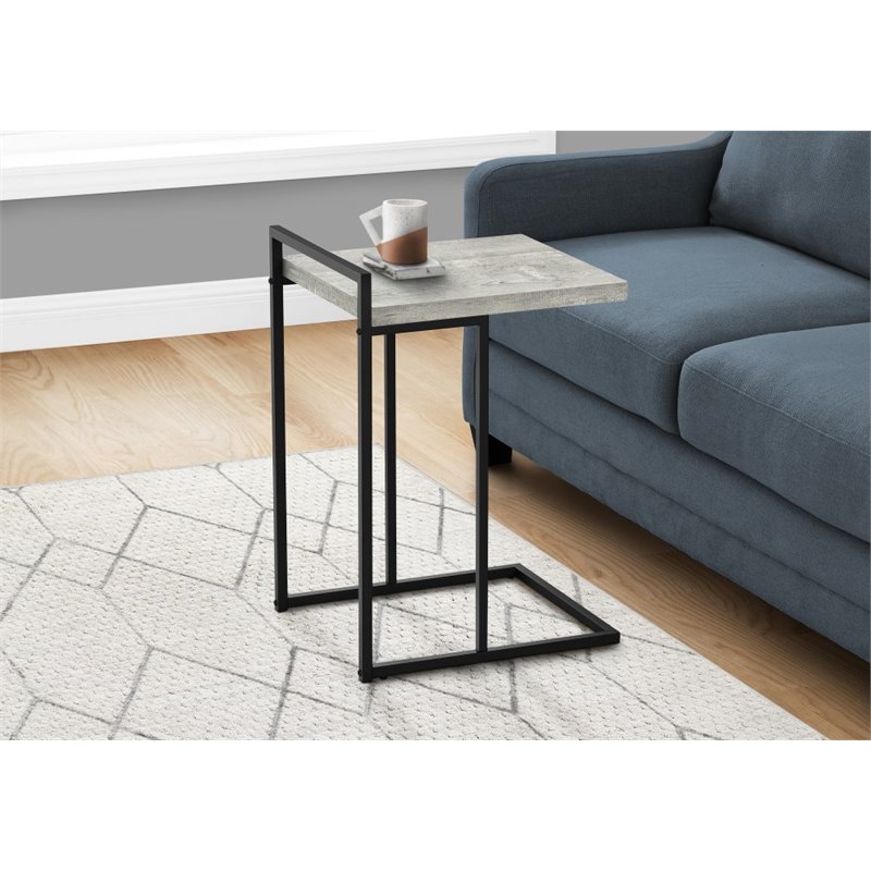Home Square Wood Panel Top C Side Table in Reclaimed Gray and Black - Set of 2