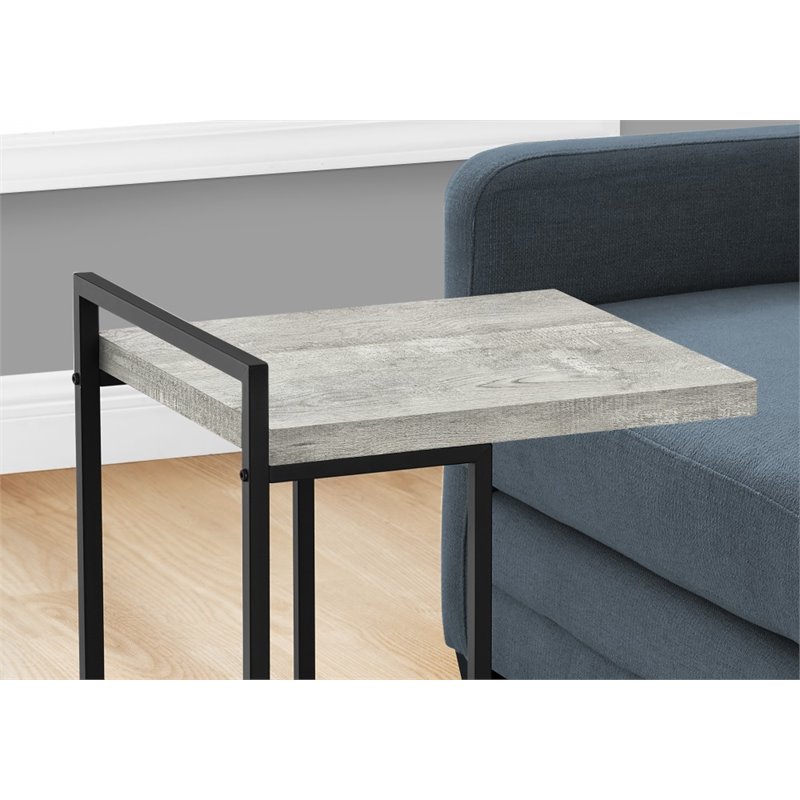 Home Square Wood Panel Top C Side Table in Reclaimed Gray and Black - Set of 2