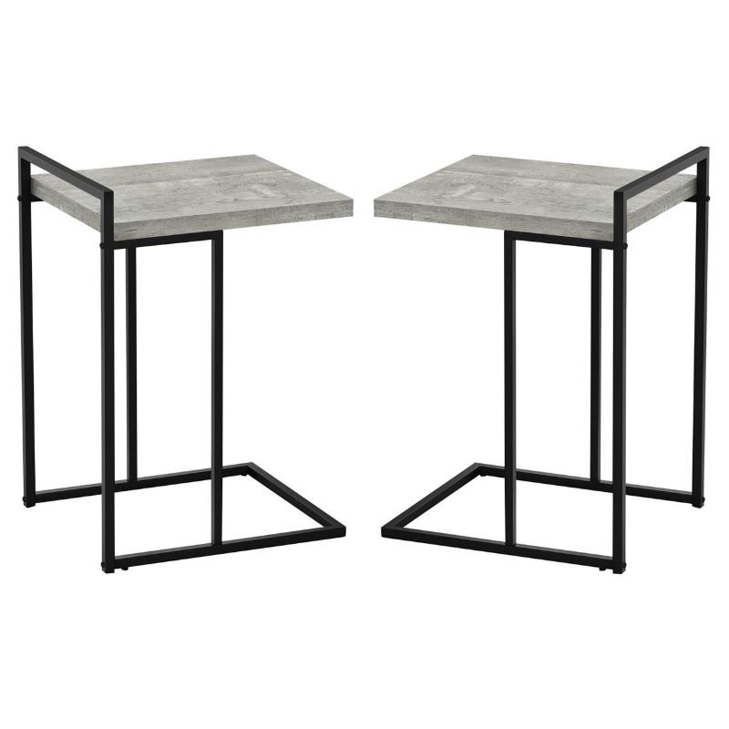 Home Square Wood Panel Top C Side Table in Reclaimed Gray and Black - Set of 2