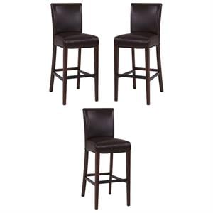 Home Square 29.5&quot Bonded Leather Bar Stool in Brown - Set of 3