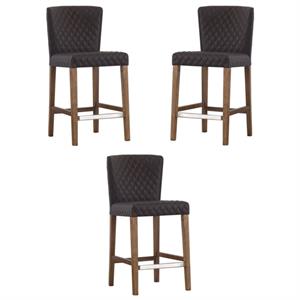 Home Square 25.5&quot Leather Counter Stool in Gray - Set of 3