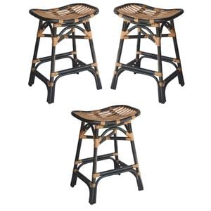 Home Square 24&quot Saddle Seat Counter Stool in Black - Set of 3