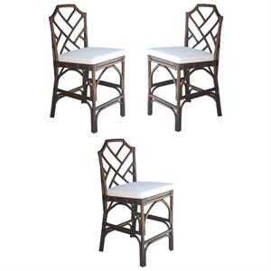 Home Square 27&quot Rattan Counter Stool in Paloma Brown - Set of 3