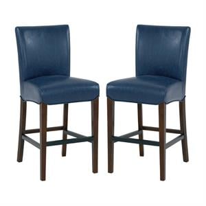Home Square Milton 26&quot Bonded Leather Counter Stool in Blue - Set of 2